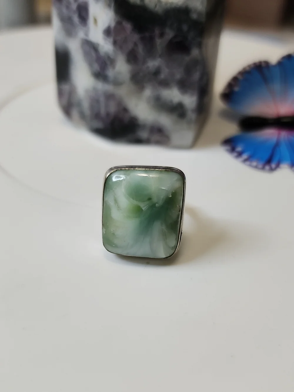 Green Swirl Hememorphite Square Ring - Women's Jewelry